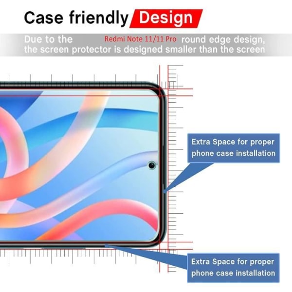 Advansia härdat glas (skyddsfilm) för Xiaomi Redmi Note 11 Pro 5G [X3] delar [bubbelfri]