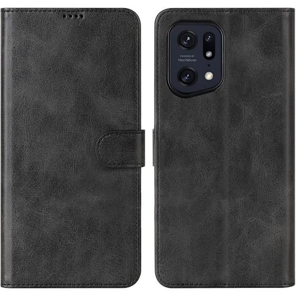 Læder Effekt Flap Case til OPPO Find X5 Pro - E.F. CONNECTION - Sort - Kort- og noteopbevaring Svart