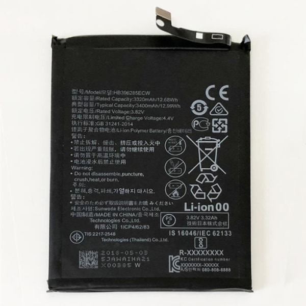 Li-Polymer Batteri Hb396285ecw 3320mah För Huawei P20 / Honor 10 / Col-al00 / Al10 / Tl00 / Tl10 - 218756 Svart