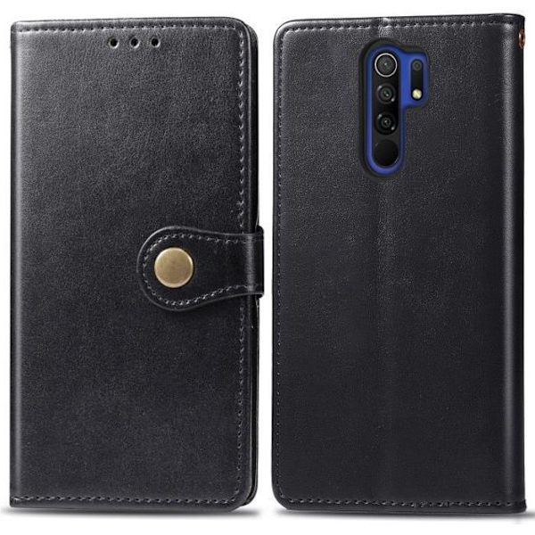 Etui - Xiaomi - Redmi 9 - Stødsikker - Pung - Blød - Sort Svart