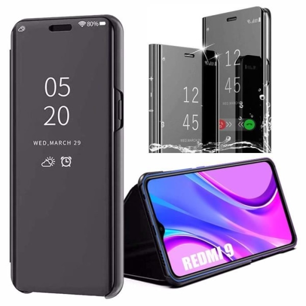 Beskyttelsesetui til Redmi 9 - E.F.CONNECTION - Solid Anti-Chock Spejleffekt - Sort - Tempereret Glas svart