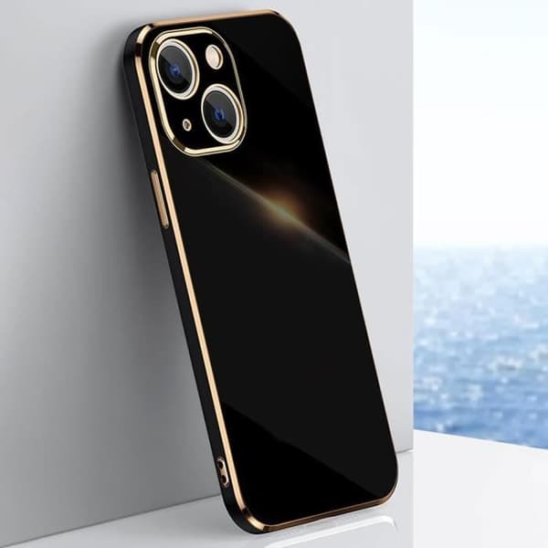 Skyddsskal - E.F.CONNECTION - för iPhone 13 Pro Max - Flexibelt - Höjd Kant Fram - Guld Kant Svart
