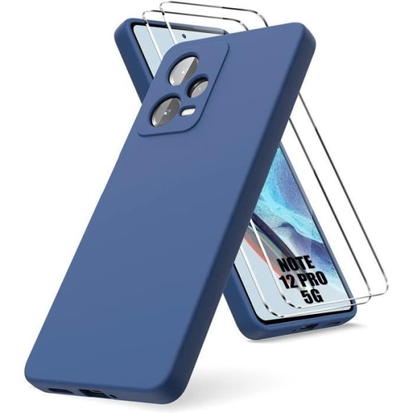 Marinblått silikonfodral till Xiaomi Redmi Note 12 Pro 5G med 2 skärmskydd i härdat glas