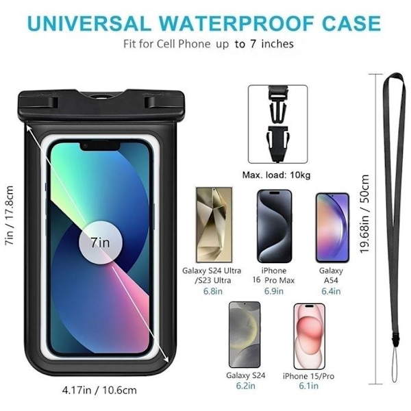 Vandtæt Case til Redmi Note 14/Note 14 Pro/Note 14 Pro Plus/Note 13/Note 12/Note 11/11S/Note 10 - Følsom Berøring - Sort Svart