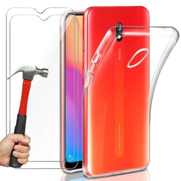 Etui til Redmi 8A (6,2") høj-modstands anti-shock silikone + hærdet glas Transparent