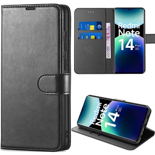 Cover til Xiaomi Redmi Note 14 Pro Plus 5G/Note 14 Pro+ 5G, Beskyttelse med flap Antichoc Syntetisk læder - Sort Svart