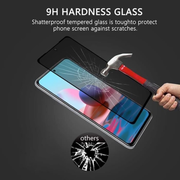 Lot-3 Anti-spion hærdet glas til Xiaomi Redmi Note 10 - sort beskyttelsesglas Svart