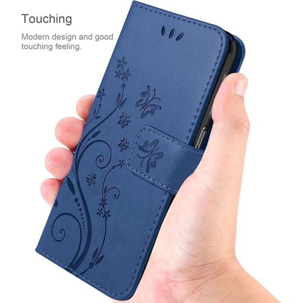 Coque + 2 Gläser med Stødabsorberende Blå Marine Motif Butterfly til Xiaomi Redmi 14C, Ridsebeskyttelse i Syntetisk Læder marinblå