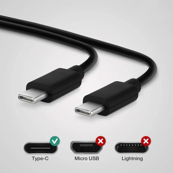 Lot 2 USB-C til USB-C kabler til realme 9 Pro - 9 - 8 Pro - 8 - 7 - Sort - 1 meter