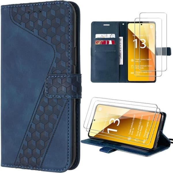 Coque för Xiaomi Redmi Note 13 5G - Mörkblått PU-läder - Stötskydd - Multi-positionsstöd marinblå