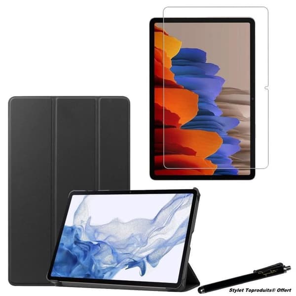 Coque Smart - Toproduits® - Samsung Galaxy Tab S8 11" - Svart - Fallbacksskydd - Stylus ingår Svart
