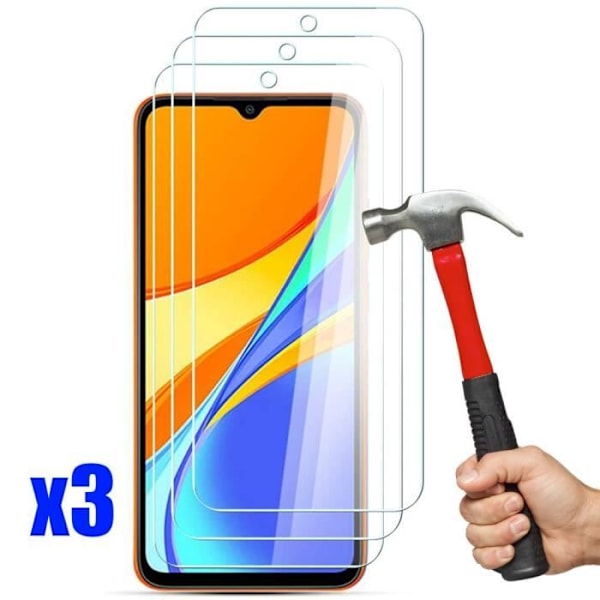 Beskyttelsesfilm - E.F.CONNECTION - til Redmi 9C - Tempereret glas - Ridsefrit - Pakke med 3 Transparent
