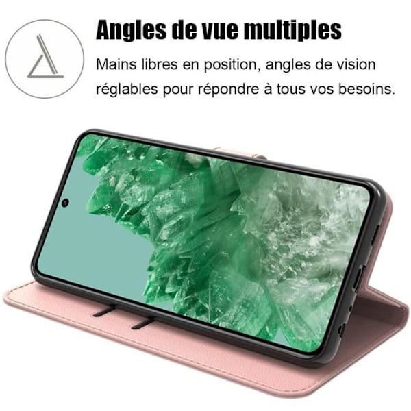 2 härdade glasögon + fodral för Google Pixel 8 Pro, stötsäker rosa lädereffekt 360° skydd