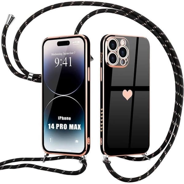 Coque Cordon - Amour-Mignon - för iPhone 14 Pro Max - Flexibel - Stötsäker - Hjärtmönster Svart