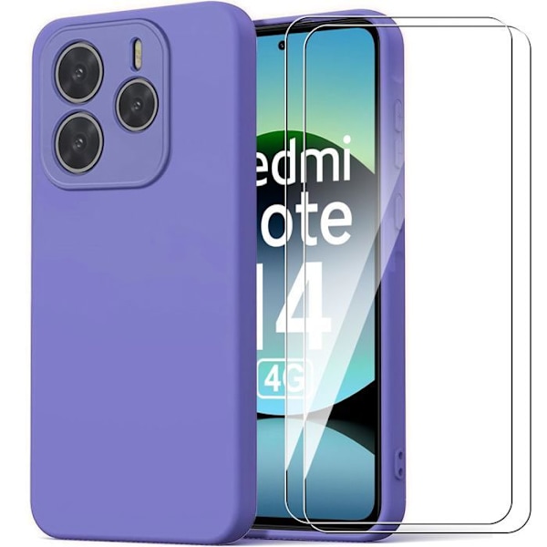 Coque + 2 Stötsäkra Glas för Xiaomi Redmi Note 14 4G (ej för 5G) Lätt Silikon Skydd Anti-Ripor - Mörklila Mörklila
