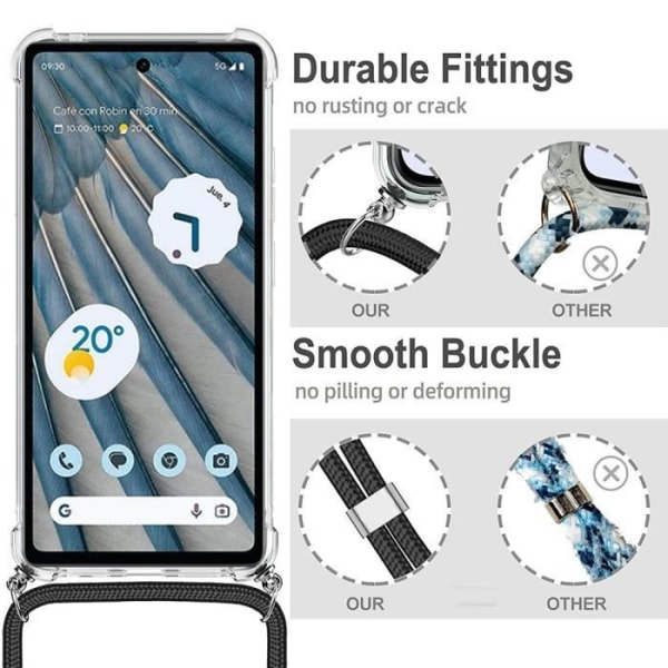 Halsbandsfodral för Google Pixel 7a, stötsäkert transparent skydd + rosa halsband Transparent, Rosa