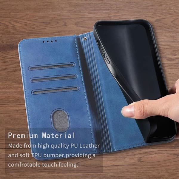 Coque för iPhone 17 Pro Max, Skydd Flip Case i Syntetiskt Läder Mosaik Relief Mörkblå marinblå