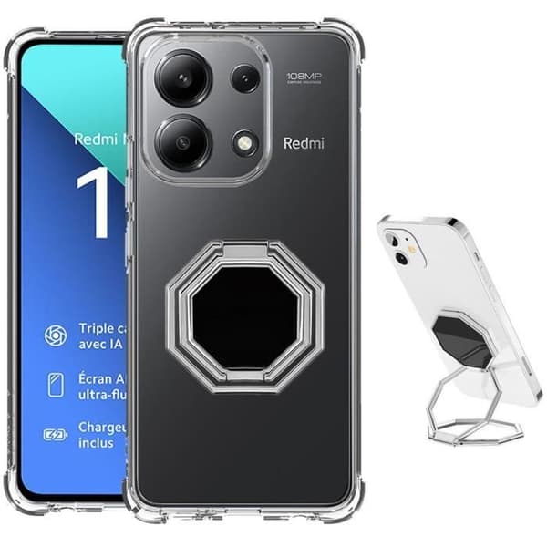 Coque Etui - E.F.CONNECTION - För Xiaomi Redmi Note 13 4G - Silikon - Stötbeständig - Justerbart stöd silver Klar, Silver