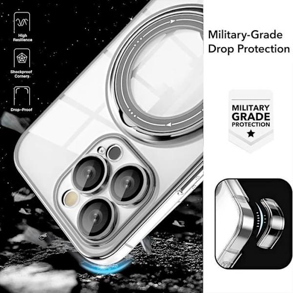 Fodral + 2 härdade glasögon för iPhone 16 Pro Max, Silikonskydd med magnetiskt stöd - Silver