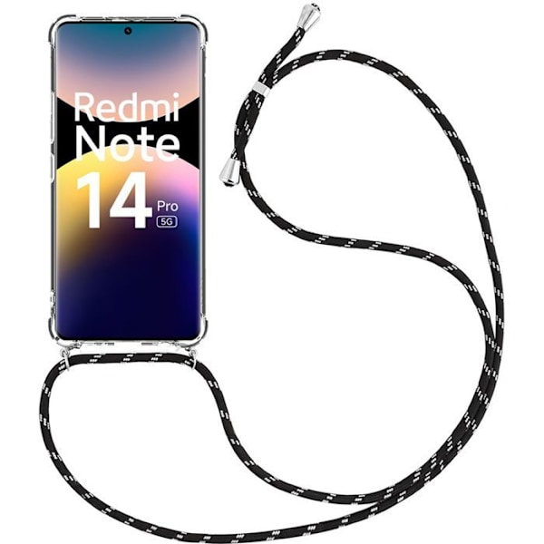 Skydd för Xiaomi Redmi Note 14 Pro 5G (inte för 4G) - med svart snöre - E.F.Connection Transparent