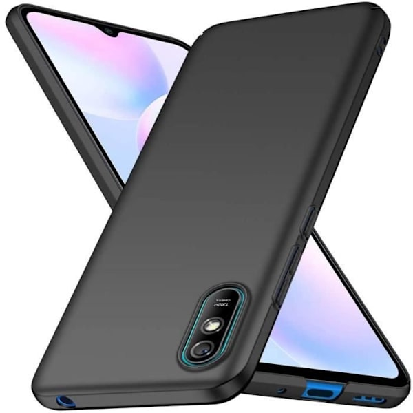 Xiaomi Redmi 9A fodral + skärmskydd i härdat glas, svart mycket tunt skyddande skal hårt fodral för Xiaomi