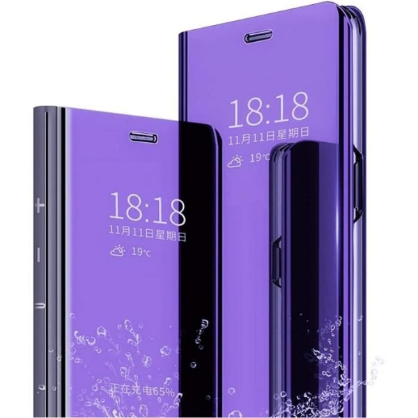 Etui til Redmi Note 9S (6,67") med hærdet glas E Spejleffekt Tanlucent vindue forstærket beskyttelse Lilla lila