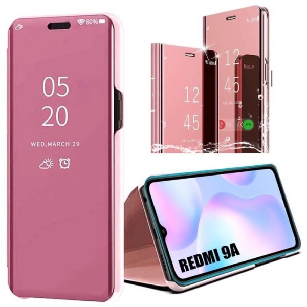 Fodral för Redmi 9A (6,53") spegeleffekt Genomskinligt fönster förstärkt skydd Rosa rosa