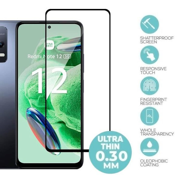 Fuldt hærdet glas til Xiaomi Redmi Note 12 5G Pakke med 2 sorte anti-ridsebriller Transparent med svart kant