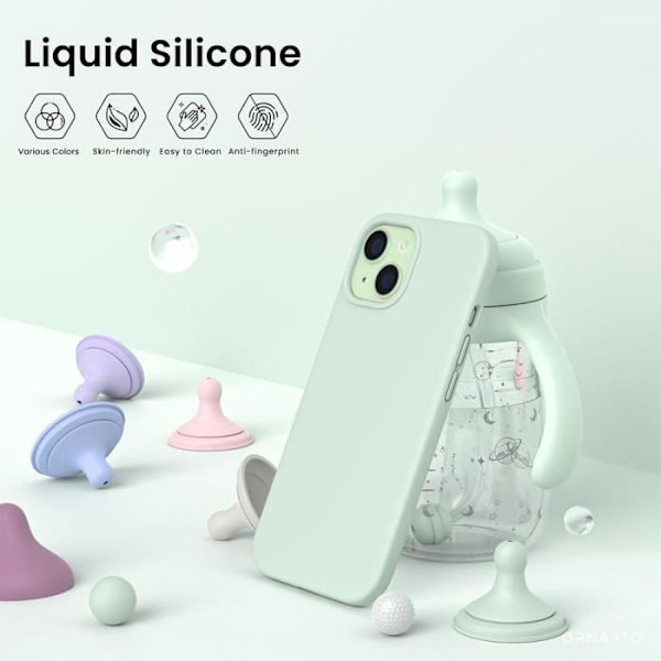 Skyddsfodral för iPhone 15 Plus - Flytande Silikon - Matt Grön - Ultrafin - Rep-resistant - Mjuk Grön