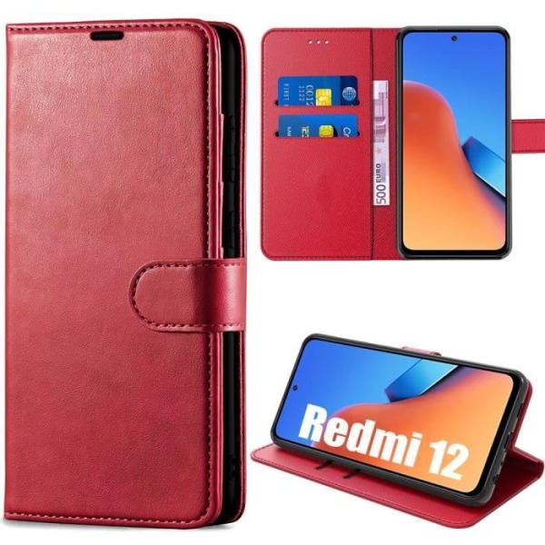 Coque - Xiaomi - Redmi 12 5G - Rød - Stødabsorberende Beskyttelse - Kortholder Röd