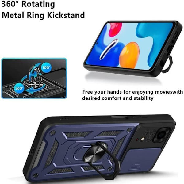 2 härdade glasögon + fodral för Redmi Note 11 Pro Marinblå styv ryggring kameraskydd