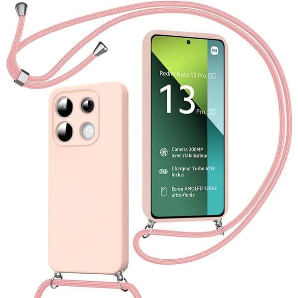 Fodral - E.F.CONNECTION - För Xiaomi Redmi Note 13 Pro 5G - Stötdämpande skydd - Silikon - Rosa snöre Rosa