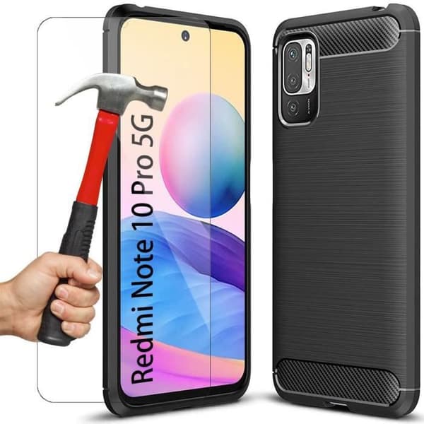 Coque och Härdade Glas - Redmi - Note 10 Pro 5G - Svart - Stöttålig - Repfria Svart