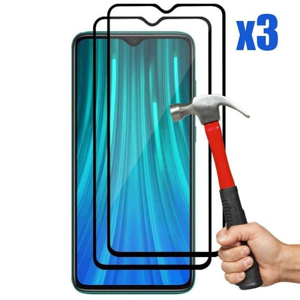 Skärmskydd - E.F.CONNECTION - Redmi Note 8 Pro - Härdat glas - Svart - Paket med 3 Transparent med svart kant