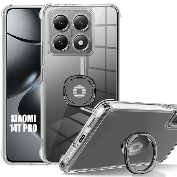 Coque til Xiaomi 14T Pro Stødabsorbant Transparent med Justerbar Sort Støtte - EFConnection Transparent