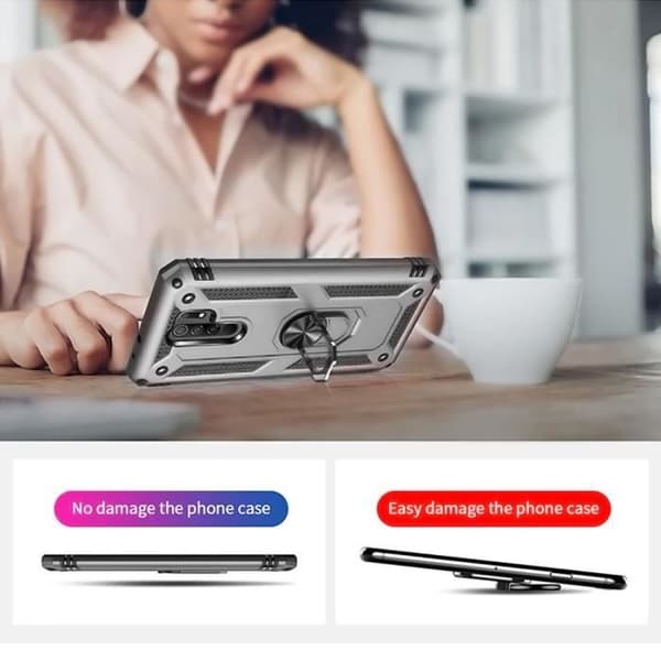 Coque - Argent - För Redmi 9 - Styv - Metallstöd - Silikon Silver