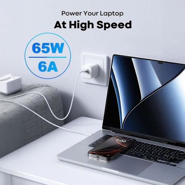 Lot-3 USB-C till USB-C-kabel Snabbladdning 6A 65W för Samsung Galaxy A36 A16 A05s A15 A14 A25 A35 A55 A54 - 2M Vit Vit