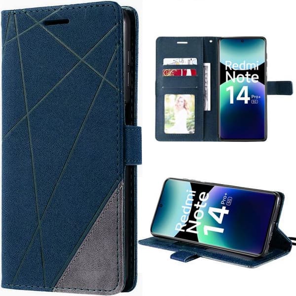 Coque för Xiaomi Redmi Note 14 Pro Plus 5G / Redmi Note 14 Pro+ 5G - Marinblå Läderlook Shockproof 360° Skydd marinblå