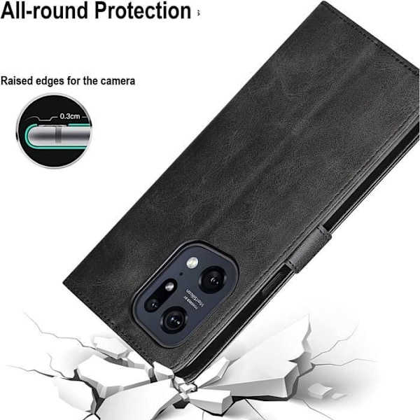 Pack 2 härdade glasögon + fodral för OPPO Find X5 Pro Black Wallet Lädereffekt Svart