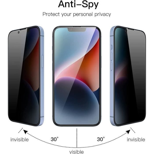 [2 stycken] Antispionhärdat glas för iPhone 14 Plus (6,7") Svart
