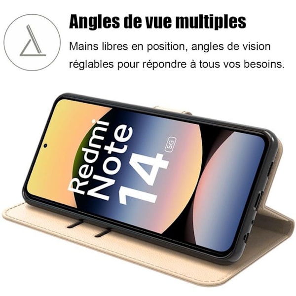 Coque + 2 Glas med Härdat Skydd för Xiaomi Redmi Note 14 5G (inte för 4G) Skydd mot Repor Syntetläder Guld gyllene
