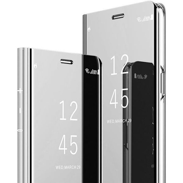 Coque för XiaoMi RedMi Note8 Pro Clear View Etui à Rabat Miroir Smart Stand Antichoc Housse silver Pengar