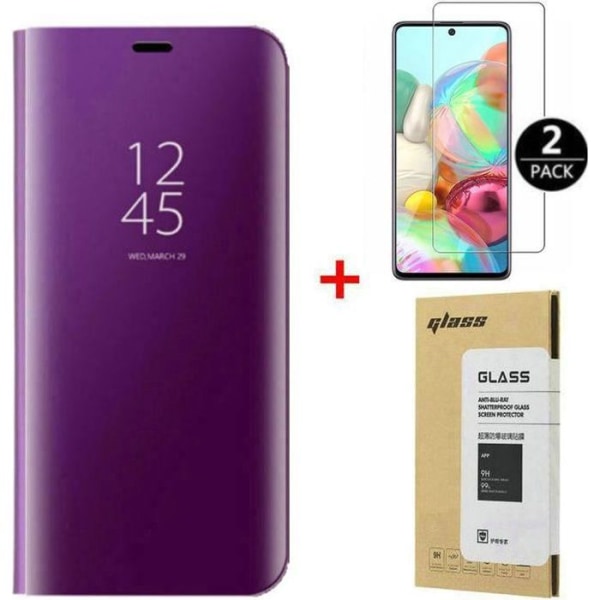 Xiaomi Redmi Note 9S + etui [2-pak] Hærdet glas, Smart Mirror Flip-etui med stativ, beskyttende cover til Redmi Note 9S Lila