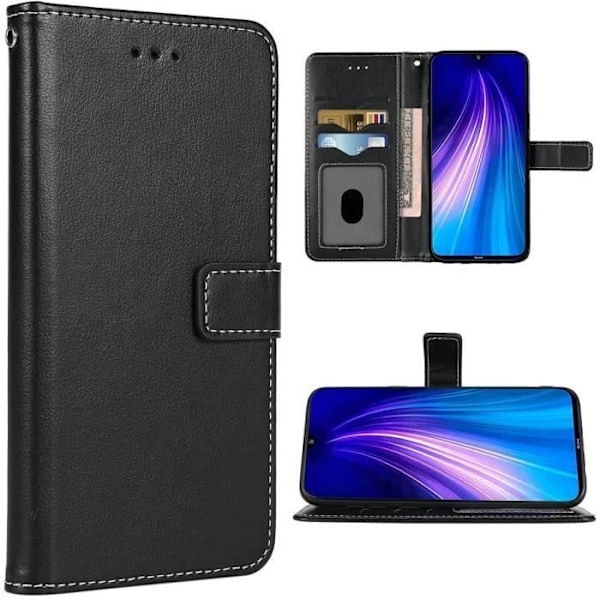 Beskyttelsesetui til Redmi Note 8 - E.F.CONNECTION - Læderlook Sort - Stødabsorberende Svart