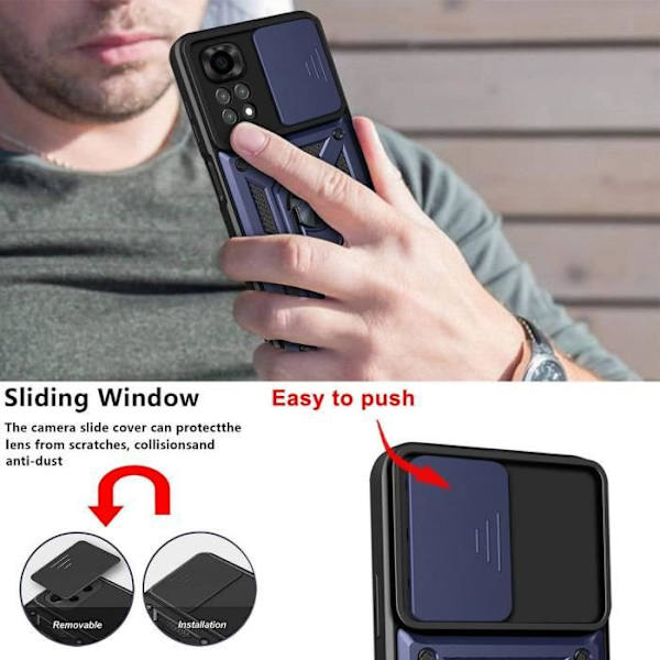 2 härdade glasögon + fodral för Redmi Note 11 Pro Marinblå styv ryggring kameraskydd