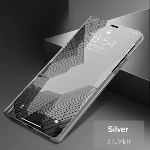 Fodral för Redmi 9C(5,7") + spegeleffekt av härdat glas Anti-chock Högt motstånd genomskinligt fönster Silver silver