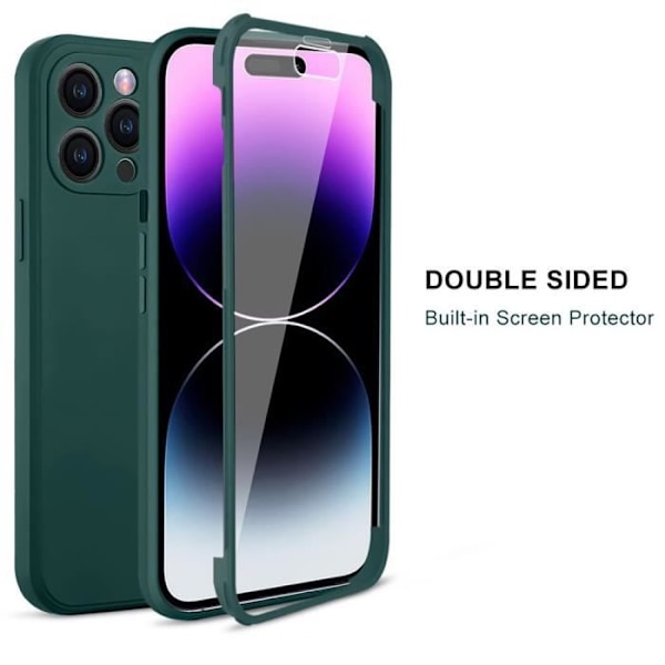 Heltäckande skal - iPhone - 14 Pro Max - Hybrid skydd - Silikon - Nattgrön Midnattsgrönt