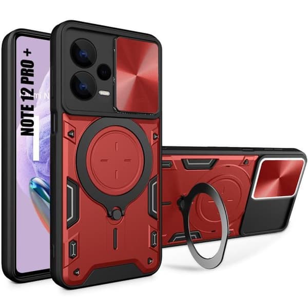 Stötsäker skal för Xiaomi Redmi Note 12 Pro+ 5G - Röd - Ringstöd - Glidekamera skydd Röd