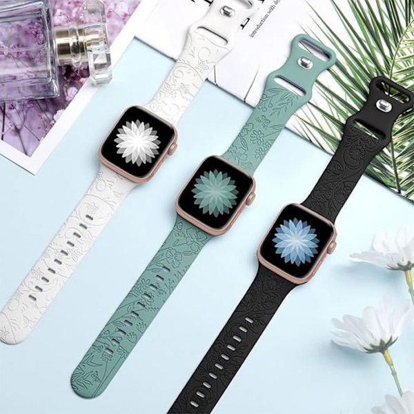 2-pack armband för Apple Watch Series 10 9 8 SE 7 6 5 4 3 2 1 Ultra 1/2, 42mm-44mm-45mm-46mm-49mm silikon med vit/grön fjärilsmönster Vit, Grön