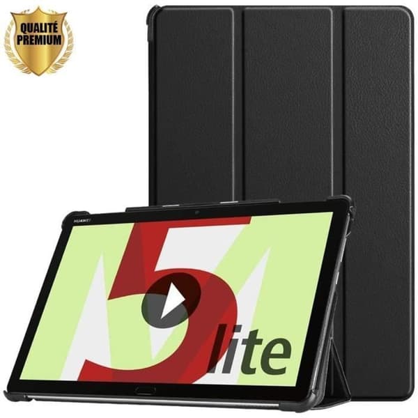 Coque Tablett - E.F.CONNECTION - Mediapad M5 Lite - Svart - Multi-vinkelstöd - PU-läder Svart